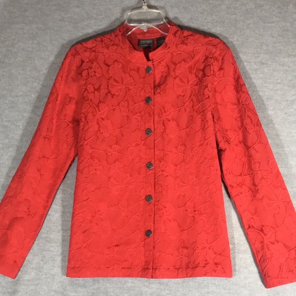 CHICO’S “Additions” Christmas Holiday Valentines Mandarin Style Brocade Jacket - Picture 1 of 15